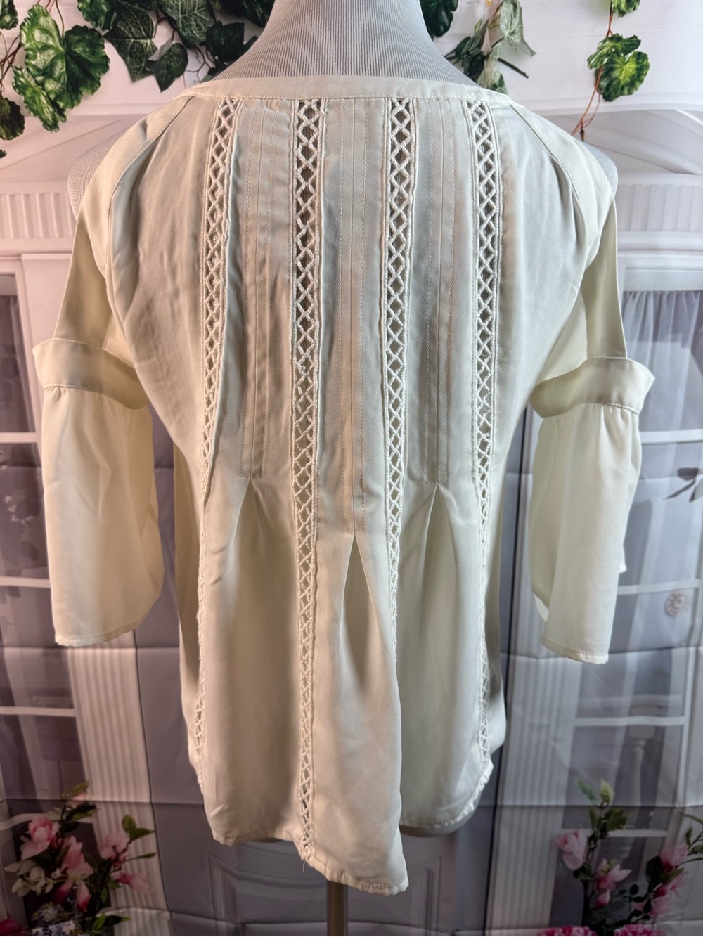 Express Cream Crochet-Trim Peasant Blouse - Picture 3 of 4